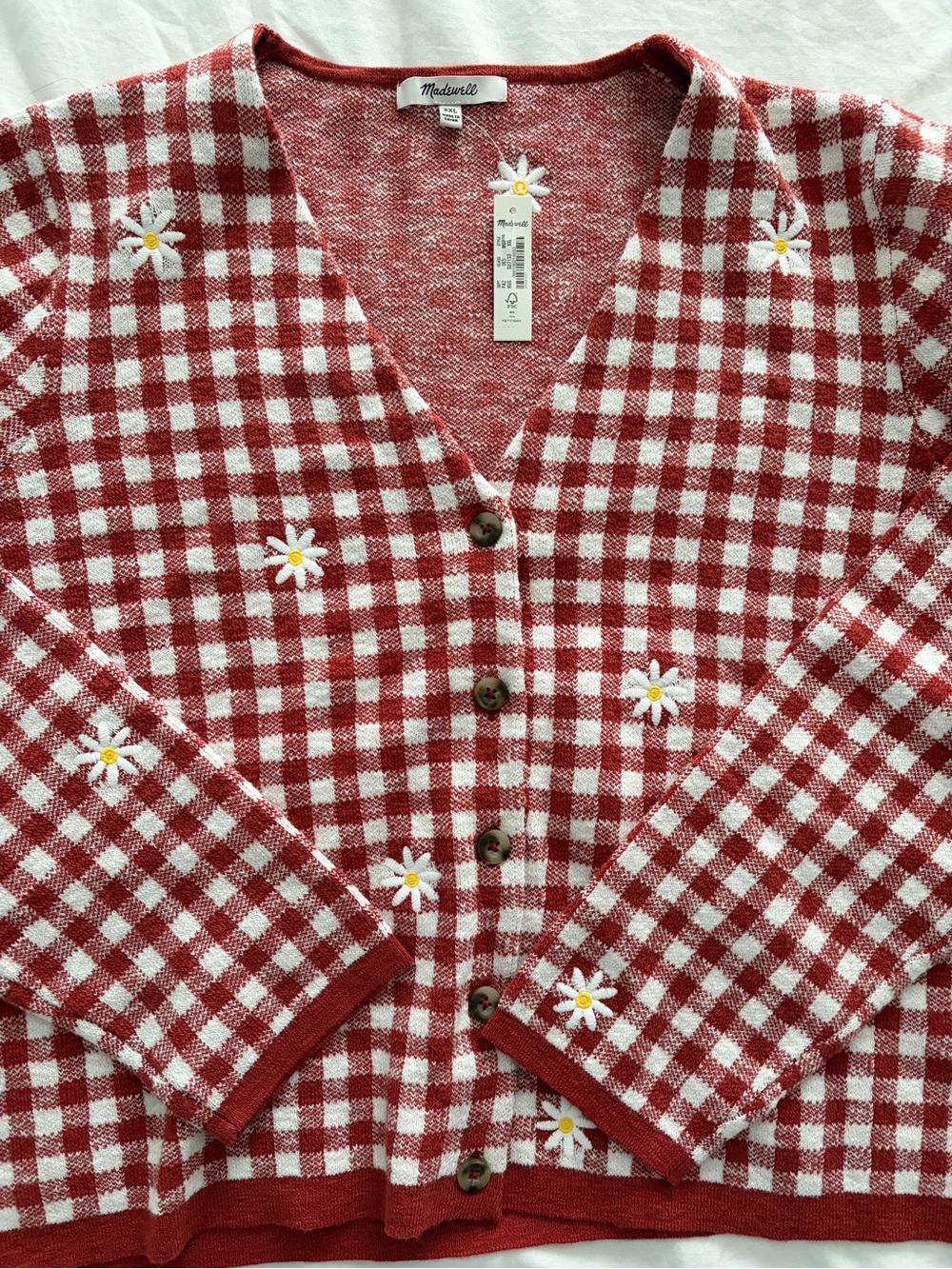 Madewell Spring Cardigan Gingham Daisy-Embroidered - Picture 5 of 12